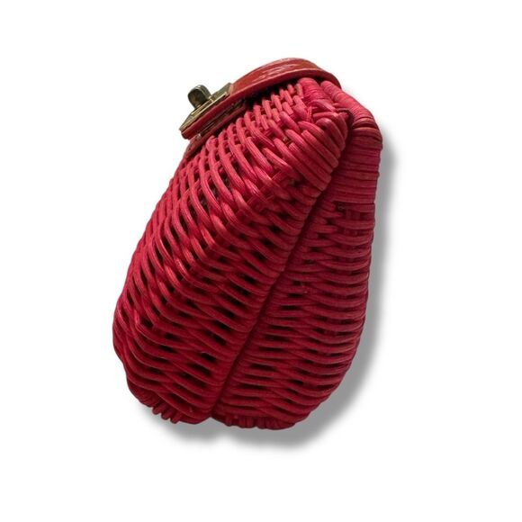 J.Crew Red Woven Straw Clutch Bag with Turnlock Closure - Picture 7 of 11